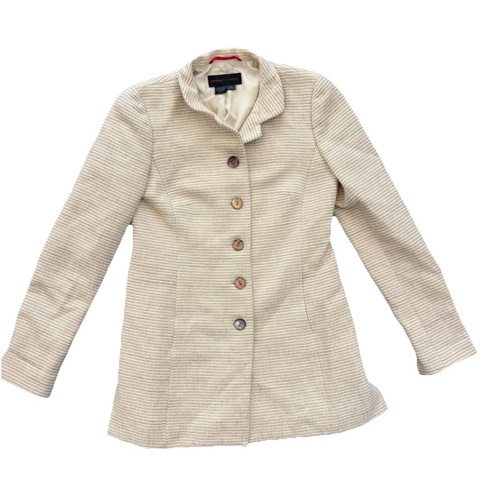 NINA McleMORE Brown Silk Textured Stripe Blazer Jacket Womens Size 00